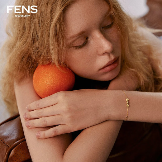 FENS Jewelry New Year Gift 18K Gold Diamond Bracelet Girl Bow Cute Hand Accessories Birthday Gift 18K Gold Diamond Bracelet (Total Length Approximately 18cm)
