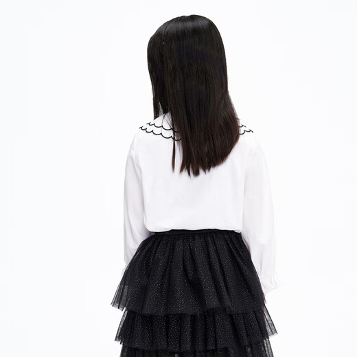 Little MO&Co. Children's clothing girls' pure cotton double-layer doll collar long-sleeved white shirt shirt children's top inner layer this white 110 110/56