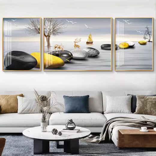 Sanqihu maßgeschneidert für leichte Luxus-Wohnzimmer-Dekoration Mal Sofa Hintergrund Wandmalerei Mural Malerei Fulu Landschaft Triptycharchatmatmosphärische HJ-3886-Finanzrollen Rolling Rolling für Sofas über 4,3 Metern und 70*9 l auf beiden Seiten