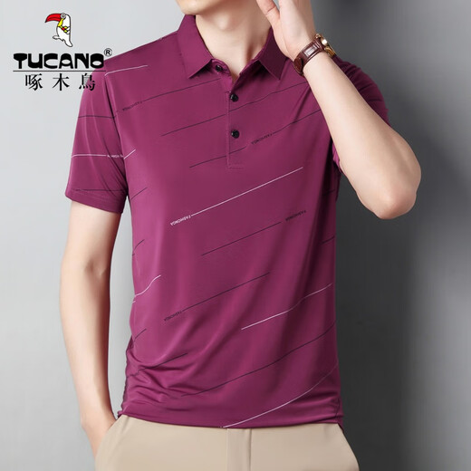 
Woodpecker (TUCANO) short-sleeved T-shirt for men and middle-aged men short-sleeved T-shirt for summer ice silk quick-drying middle-aged and elderly loose lapel polo men's clothing QH1283 gray L 175/88A