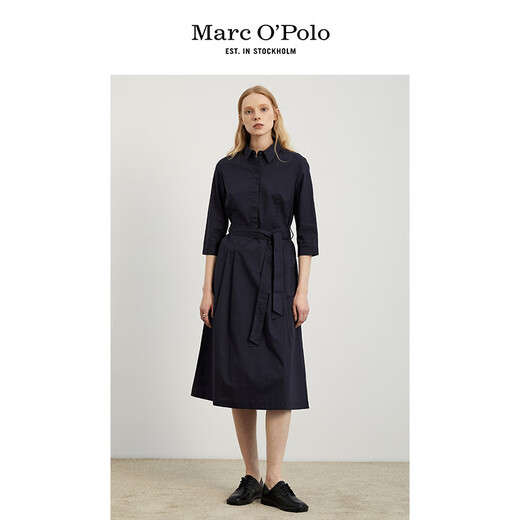 Marc O'Polo/MOP 春秋新款女全棉翻领简约休闲风中长款连衣裙 卡其736 32/155 76A