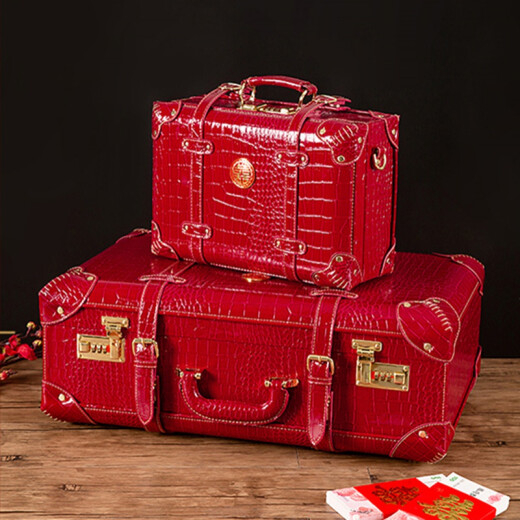 Wedding box, dowry box, red suitcase, wedding dowry box, portable password box, wedding suitcase, Chinese style engagement box, wedding gift, betrothal gift, 200,000 to 300,000 official box, burgundy crocodile pattern 12 inches [100,000-300,000]