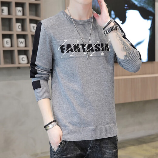 Crocodile shirt CROCODILE sweater for men in autumn and winter casual fashion versatile clothes for men with letter print round neck pullover sweater for men BST2011 gray XL