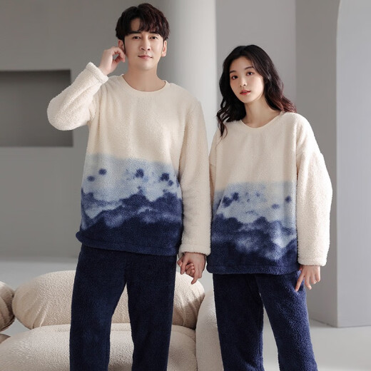 Langsha Pareja Vestida Pajamas hombres y mujeres en otoño e invierno Velvet de coral espesado ropa de hogar cálida para mujeres jóvenes estudiantes en el cuello redondo de invierno puede usar traje lazm9207 Mancial M tamaño 150-160cm/80-100Jin [Jin equivale a 0.5 kg]