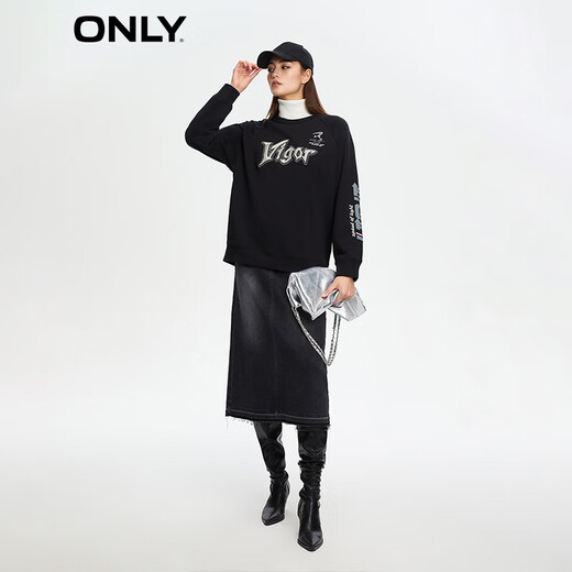 ONLY秋冬时尚气质刺绣宽松圆领休闲卫衣女|12349S012 H1Z  黑色 M 165/84A