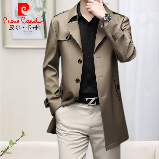 Pierre Cardin (pierre cardin) Pierre Cardin light luxury high-end windbreaker men's mid-length business 2026 spring and autumn new style for middle-aged men Main picture - mid-length black 2XL 185 Weight 145-160Jin Jin is equal to 0.5 kg