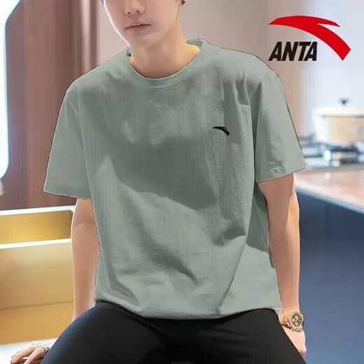 安踏（ANTA）冰丝速干短袖t恤男2025春夏季男士凉爽透气弹力跑步健身运动服饰 豆灰色【冰丝速干】 XL /180 适合140-160斤