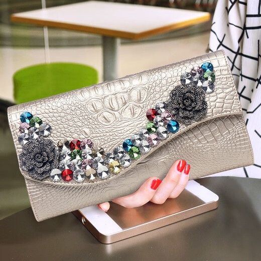 Sephren echte Leder -Kupplungs -Tasche für Frauen Strass -Handgrabung Tasche 2025 Neue Mode große Kapazitäts -Clip -Taschen Bankett Goldene Farbe Goldene Farbe