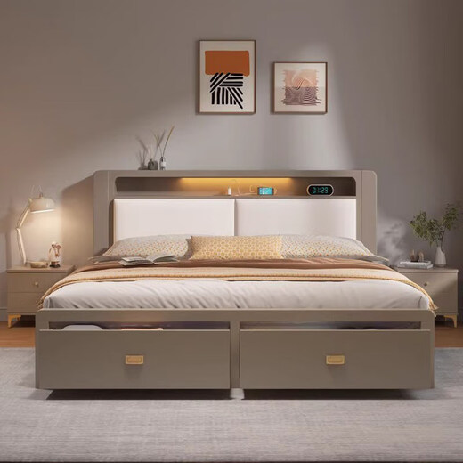Yu feiqi nordisch multifunktions weiches massives Holz Doppelbett moderne einfache Hochkasten Nachtlichtladung Hochzeitsbett 9905# Bett + 20 cm Latex Spring Matratze 1,8*2,0 m (Schublade mit Schwanzauslosung)