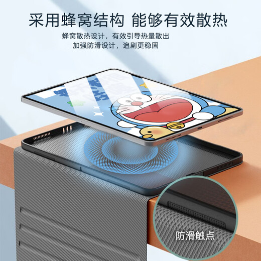酷玛思 适用苹果iPad9保护套10.2英寸带笔槽ipad8/7保护壳全包散热2021款硅胶防摔蜡笔 iPad7·19款【哇塞叮当猫-10.2英寸】