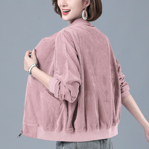 Muqinyan Corduroy Jacket Women's Autumn and Winter 2020 New Women's Short Korean Fashion Loose Versatile Baseball Collar Ins Trendy Jacket Long Sleeve Top Pink M