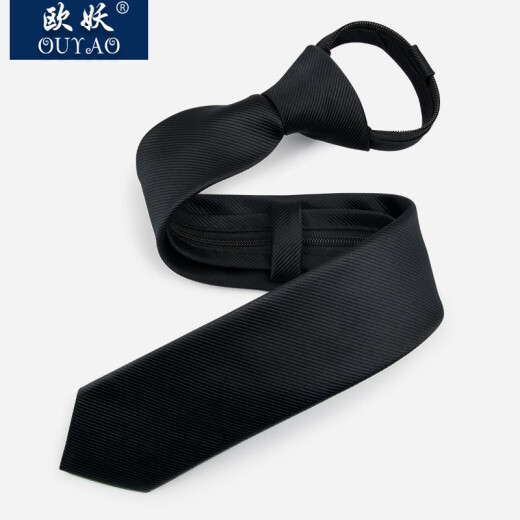OUYAO's new lazy tie men's formal zippered narrow version 5cm groom wedding student work professional wear easy-to-pull tie black knot-free