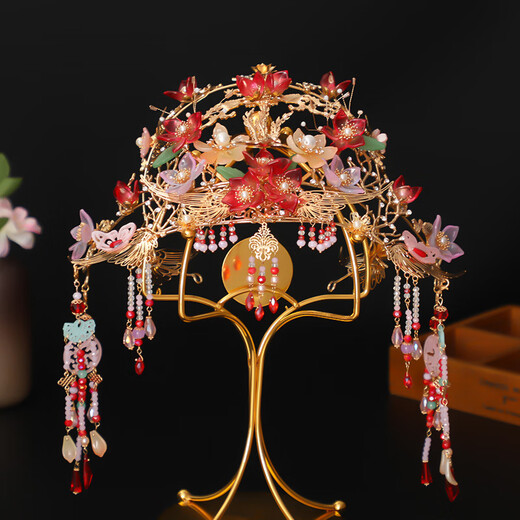 Lingchuan phoenix crown bridal headdress, new Chinese style wedding Hanfu hair crown, dragon and phoenix gown headdress, bride Xiuhe headdress, phoenix crown FS-25131 alloy