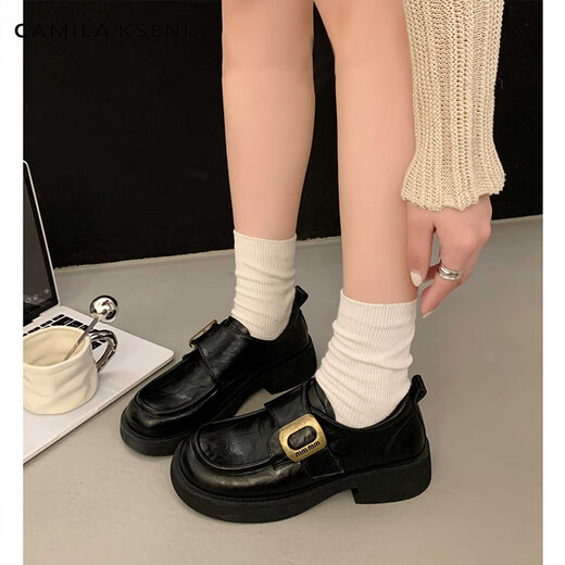 CAMILA KSENIA small leather shoes for women 2025 new versatile fashionable autumn non-slip thick sole retro soft British style soft sole loafers black 38