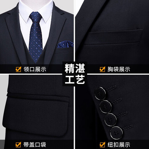 ROMON suit men's high-end customized slim professional formal attire business small suit men's wedding groom's best man's clothing A dark blue double button 11-piece set M size (plus 8 gifts)