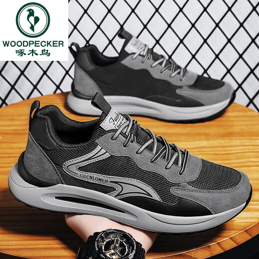 Woodpecker 2025 Autumn Extra-Large Tamaño informal Sports Sports 45 zapatos transpirables 46 zapatos de papá 47 Zapatos de hombres gordos de talla grande 48 H9902 Negro y verde 47