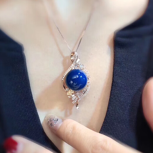 Ting white blue amber pendant Dominican S925 silver plated rose gold amber beeswax sweater chain water purified high blue necklace for women