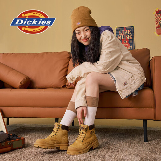 Dickies Martin Boots Femme 2025 Nouveau style britannique Boots Single Sole épaisse augmentant mince à lacets Boots pour femmes décontractées jaune / femmes 37 235 mm