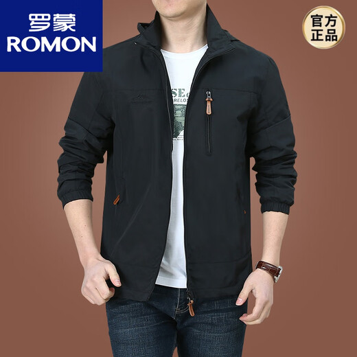 罗蒙（ROMON）冲锋衣外套男春秋男款户外美式防风防水男装中年男士秋装运动夹克 黑色9898 款 加绒 2XL