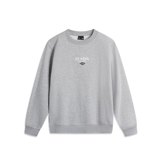 Li Ning Outdoor Sports 2024 New Winter Casual and Versatile Men's Round Neck Pullover Warm Plus Fleece Sweatshirt AWDU679 Flower Gray AWDU679-2 S