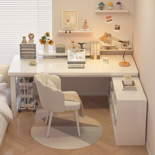 Liku corner desk student home writing desk dresser office desk L-shaped desk bookshelf integrated bedroom computer desk recommended left and right interchangeable cloud white 120*80cm