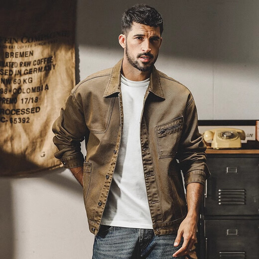 Jeanswest 365g heavyweight retro American work jacket men's spring trendy brand loose tough guy hunting casual jacket men's autumn and winter Khaki XL suitable for 140-160Jin Jin equals 0.5 kg