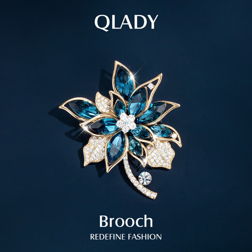 Qlady blue hibiscus crystal corsage brooch high-end women light luxury fashion anti-exposure pin silk scarf buckle birthday gift