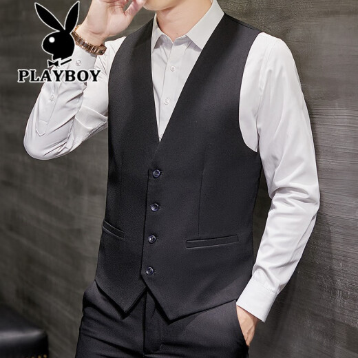 Playboy Suit Vest Men's Vest Men's Spring Autumn Winter New Korean Style Slim Business Casual Professional Work Formal Wear Bottoming Men's Suit Vest Middle Youth Black 36