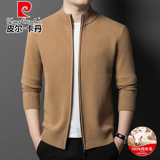 Pier Cardin 100% reine Woll-Strickjacke Herrenjacke Herbst und Winter neu verdickte warme Reißverschluss-Strick-Pullover High-End-Pulloverjacke Huami Kamel 2xl 185/96a Empfohlen 165-180jin [Jin gleich 0,5 kg]