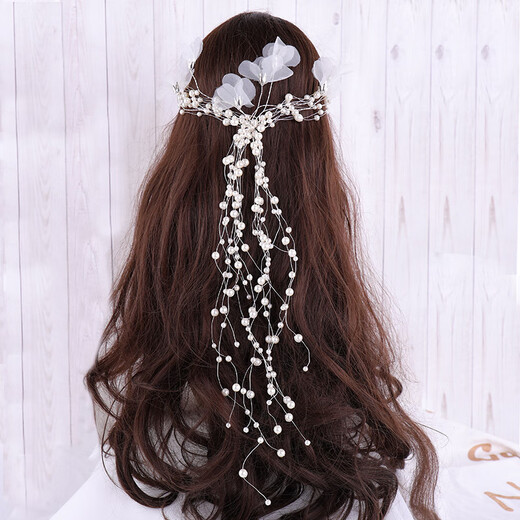 Qianbaolai bridal tiara, wedding dress, elegant and super fairy imitation pearl hair accessories, wedding female toasting dress, forest style, silver imitation pearl headband with flowers