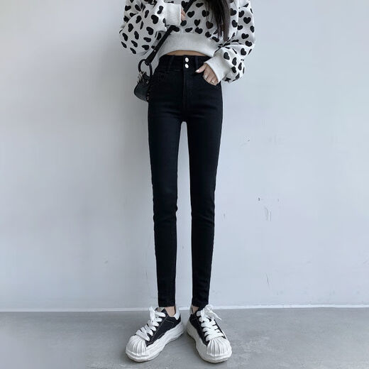 爱麦依蓝灰色牛仔裤女高腰显瘦2024年夏季新款弹力紧身显瘦小脚铅笔裤子 蓝灰【送腰带】 833 常规 27 建议90-100斤