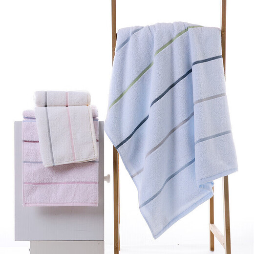 Gold Towel and Bath Towel Set Class A Pure Cotton 100% Cotton Plain Striped 1 Bath Towel + 2 Towels