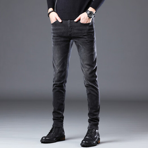 
JEEP SPIRIT jeans men's new slim-fitting trousers for youth stretch casual pants trendy versatile trousers QQN-1049 gray 28