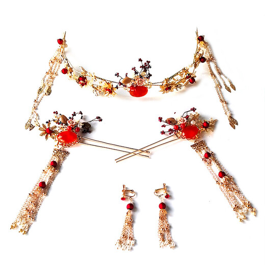 SHANGGE Bride Xiuhe Headdress Chinese Ancient Style Tuanfan Wedding Headdress Tea Ceremony Xiuhe Suit Tassel Step-Shaking Crown Tuanfan + Gift Box