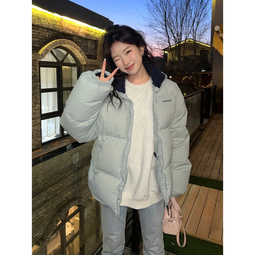 Yanlifen (yanlifen) down jacket women's short 2025 winter new thickened small down jacket women's cotton coat gray blue S 85-105Jin Jin equals 0.5 kg
