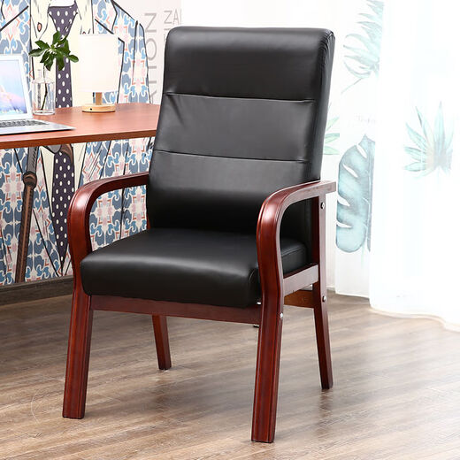 Wuhui leather chair, leather armrest, mahjong chair, cowhide computer chair, genuine leather office chair, study room, home chess and card room, conference room seat, thick cushion, high backrest, black PU leather