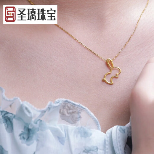 Mr. Shengli Zhou 18K Gold Little Leaping Rabbit Necklace for Women Gold Sterling Silver Zodiac Year Rabbit Hollow Clavicle Chain Zodiac Gift Mr. Zhou Little Leaping Rabbit Necklace