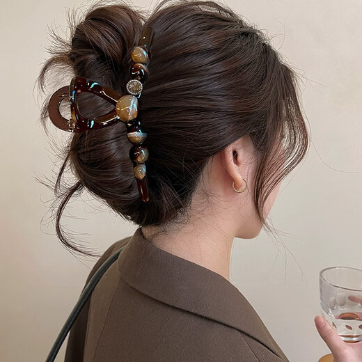 Wanyao high-end round bead gripper for women 2025 new hairpin for women on the back of the head retro hairstyle shark clip large hair accessories round bead sparkling diamond gripper 13cm