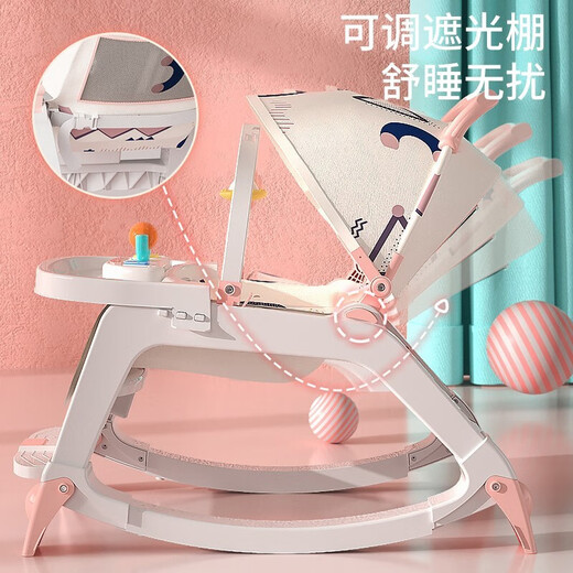 优乐博（ULOP）哄娃神器婴儿摇摇椅0-1岁宝宝玩具多功能哄睡摇椅新生儿满月礼物 绿色【餐盘+遮阳篷+万向轮】