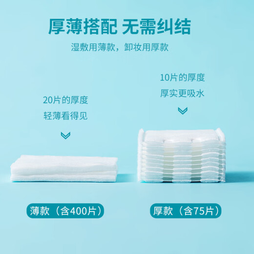 MINISO makeup remover thick and thin combination makeup cotton pads for wet compress makeup removal and hydration disposable cotton pads [75 pieces + 400 pieces] 2 boxes