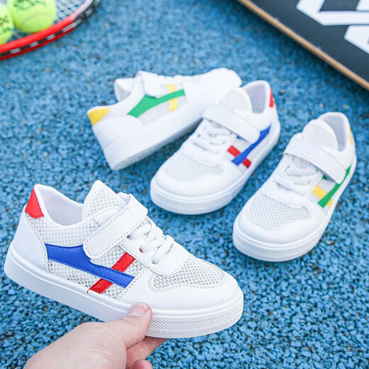 Little Hanlu Men and Girls Breathable Mesh Zapatos 2022 Nuevos zapatos blancos versátiles de verano Zapatos de malla Mesh Sports Shoes Student Shoes 686 White Leather Surface [Alta calidad] Tamaño 35 Tamaño interior Longitud 21 cm, una talla más pequeña