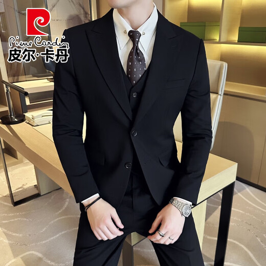 Pierre Cardin (Pierre Cardin) double-breasted suit men's suit business professional formal wear groom wedding dress men's high-end casual suit suit XZ338 black double-breasted single-piece suit 2XL (140-155Jin Jin equals 0.5 kg)