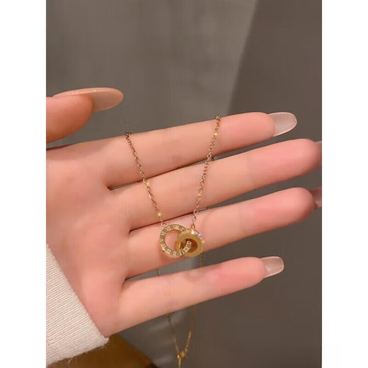 Mengpao Old Phoenix Gold Store Model Small Waist 18k Gold Necklace AU750 Women's 18K Color Gold Double Ring Diamond Light Luxurious Pendant Lock