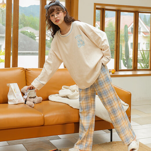 LUO LISI PAJAMAS для женщин весной и осенью хлопкового набора с длинным рукавом 2023 Новый студент INS Style осень и зимняя свобода 15125 Женских XL [[Предлагается 115-135JIN [JIN равно 0,5 кг]]]