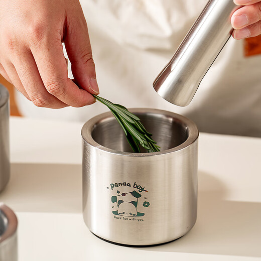 OEMG304不锈钢捣蒜器家用手动压蒜打蒜泥神器中药研磨捣碎罐 倒立熊猫304捣碎器