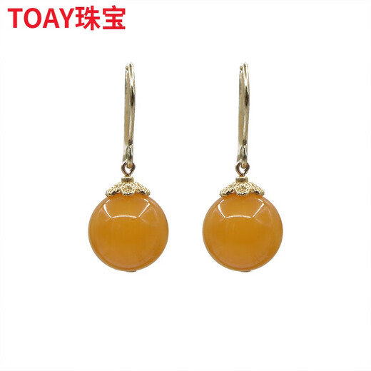 TOAY Apricot Dew Beeswax Ear Hook Jade Earrings Earrings Women's National Style Earrings Amber Retro Niche Yellow Ear Clip Apricot Dew Earrings