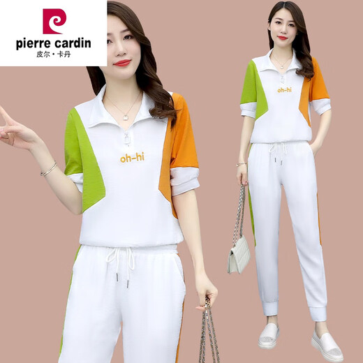 皮尔卡丹（pierre cardin）冰丝休闲时尚套装女2024年夏季新款宽松洋气跑步运动服短袖两件装 (684)黑色 3XL(建议139-150斤)( )