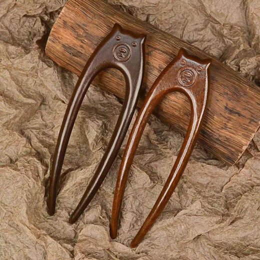 Rongxia Cat Double Hairpin Cat U-shaped Golden Sandalwood Hairpin Hairpin Hairpin Hair Accessories Hanfu Accessories Chinese Style Simple Cat Double Hairpin Golden Sandalwood