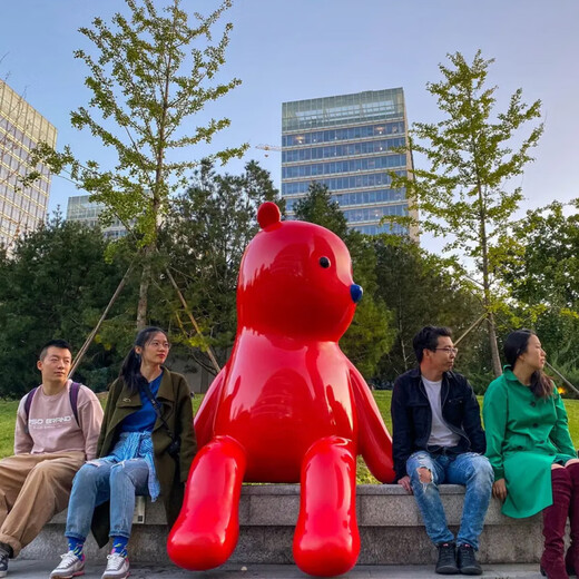 Fiberglass internet celebrity cartoon violent bear Zhang Zhanzhan rabbit doll mascot sculpture red bear outdoor ornament bear sitting posture 140cm fixed jin