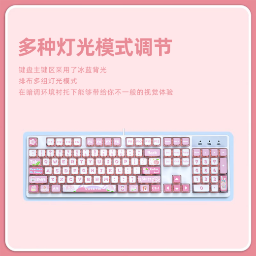 达尔优 EK829桃野漫漫有线无线布丁机械键盘PBT键帽宿舍办公家用电竞游戏设计可爱女生粉色电脑通用 桃野漫漫【104键】有线版 黑轴